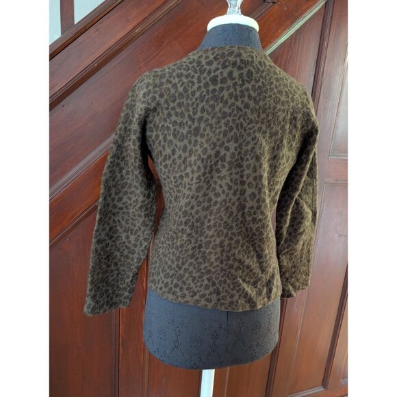 Alexandra Bartlett Petite Wool Cardigan Sweater PL Brown Animal Print Button-Up - Picture 4 of 7